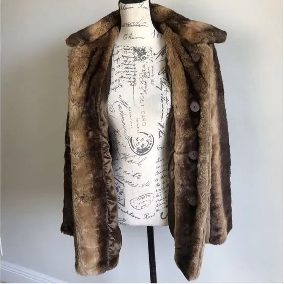 Mac and Jac Women's Faux Fur Animal Print Lined Trench Coat Size Medium