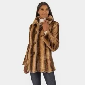 Mac and Jac Women's Faux Fur Animal Print Lined Trench Coat Size Medium