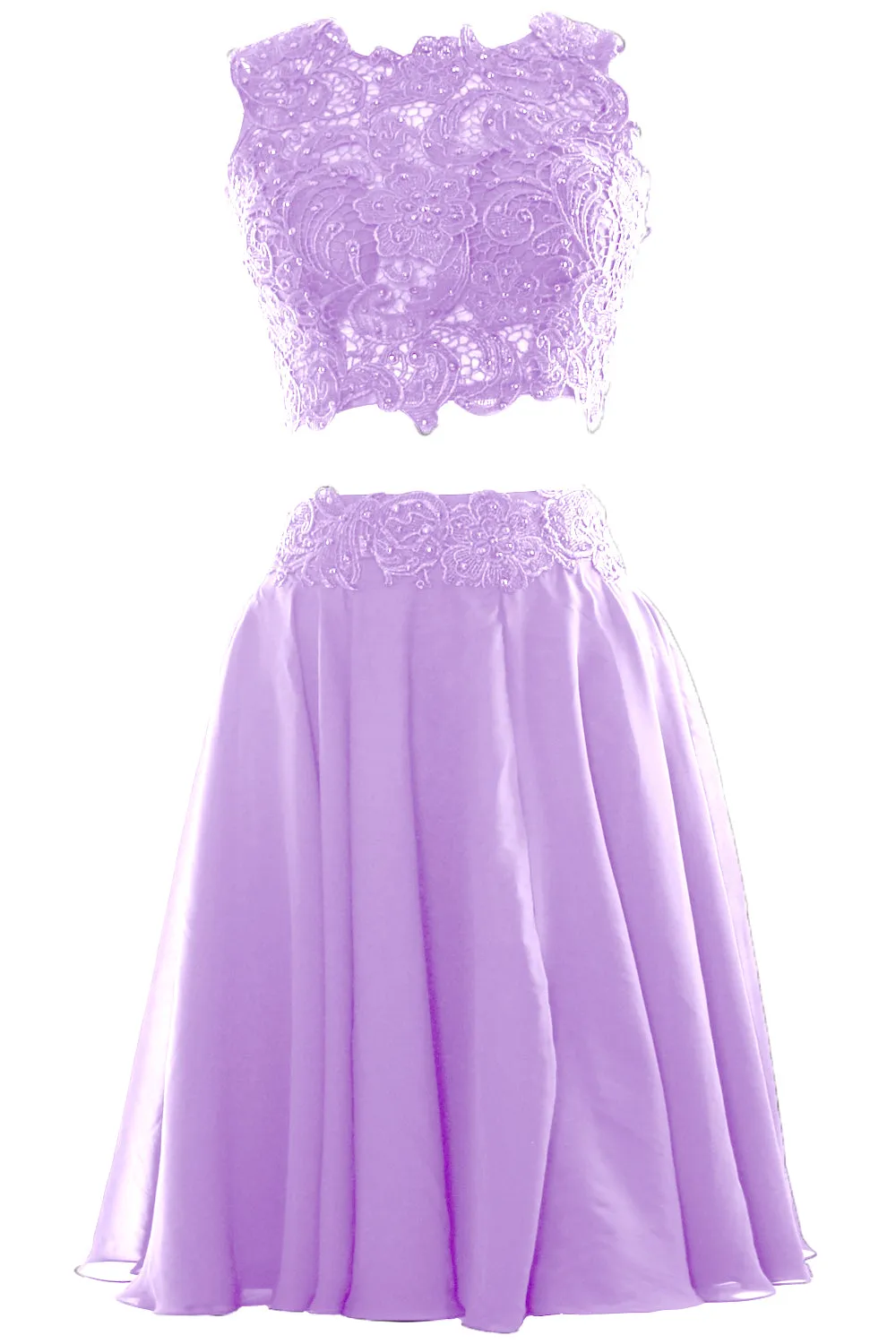 MACloth Women Two Piece Lace Chiffon Short Prom Dress Cocktail Party Formal Gown