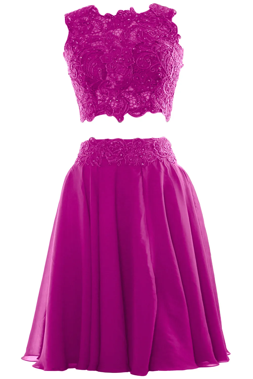MACloth Women Two Piece Lace Chiffon Short Prom Dress Cocktail Party Formal Gown