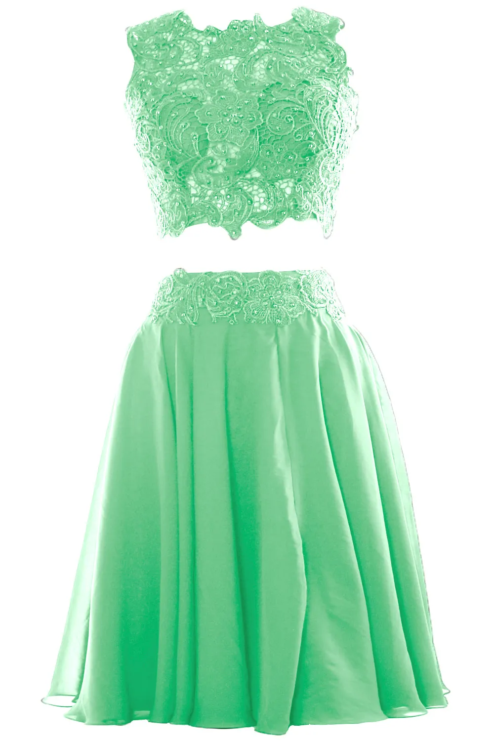 MACloth Women Two Piece Lace Chiffon Short Prom Dress Cocktail Party Formal Gown