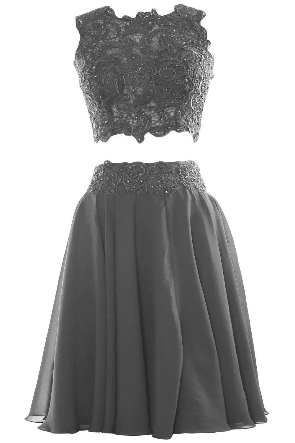 MACloth Women Two Piece Lace Chiffon Short Prom Dress Cocktail Party Formal Gown