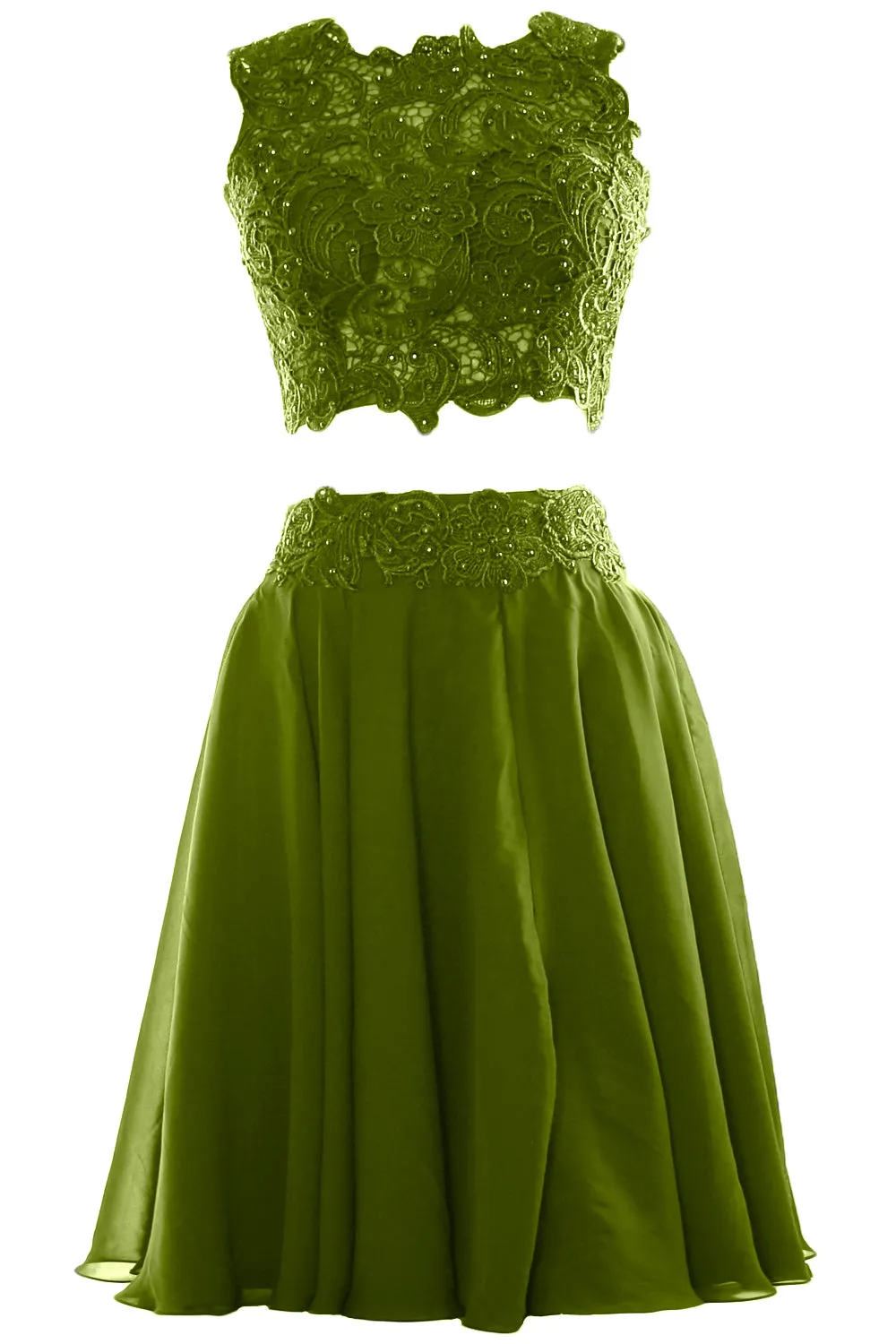 MACloth Women Two Piece Lace Chiffon Short Prom Dress Cocktail Party Formal Gown