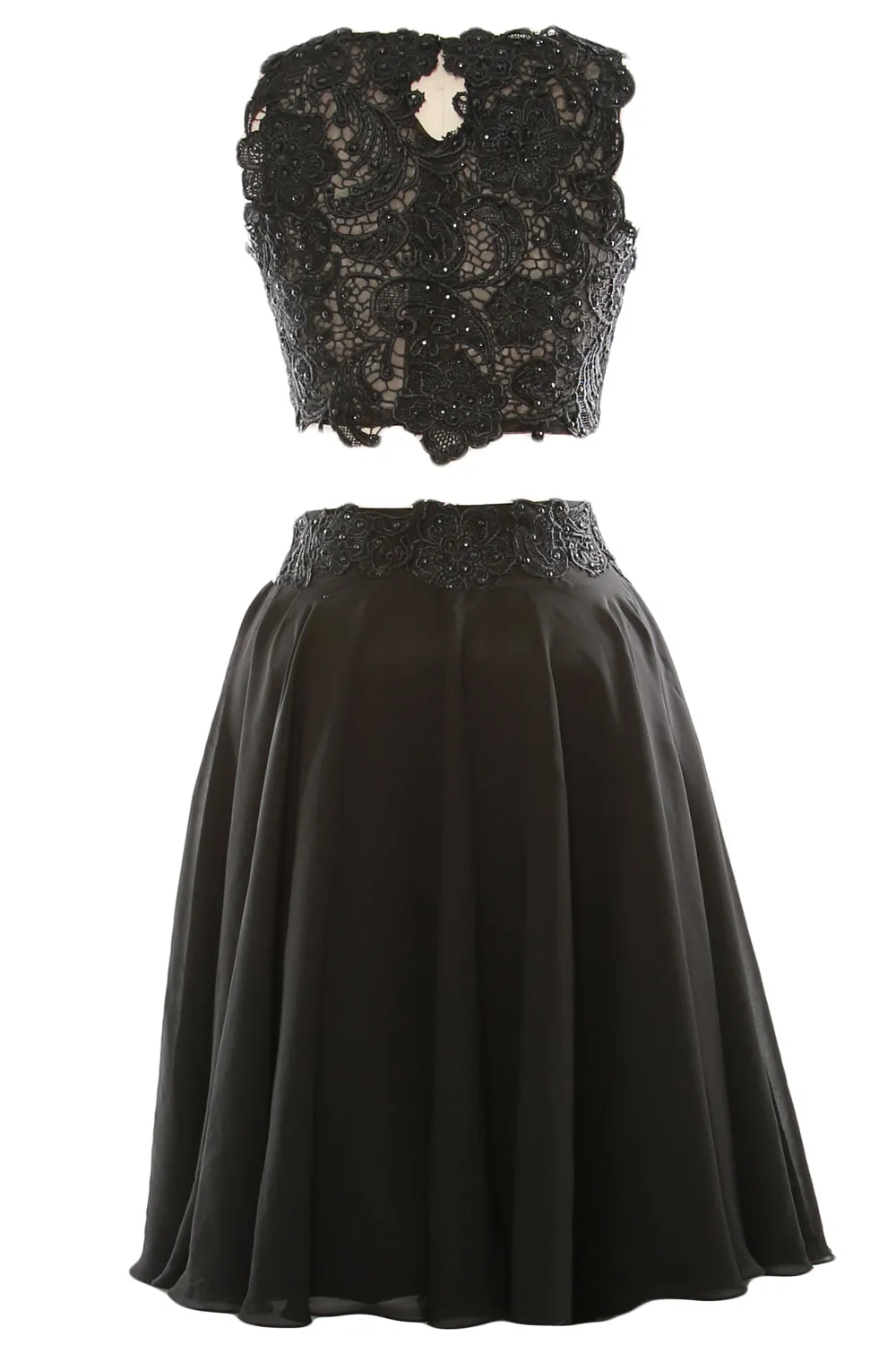 MACloth Women Two Piece Lace Chiffon Short Prom Dress Cocktail Party Formal Gown
