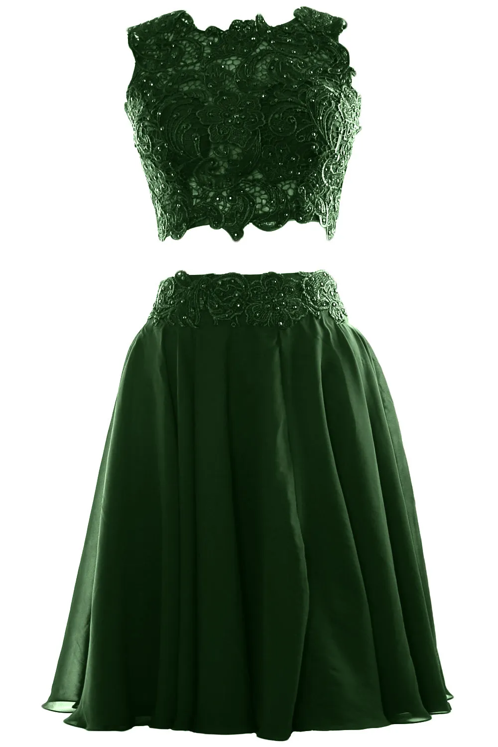 MACloth Women Two Piece Lace Chiffon Short Prom Dress Cocktail Party Formal Gown