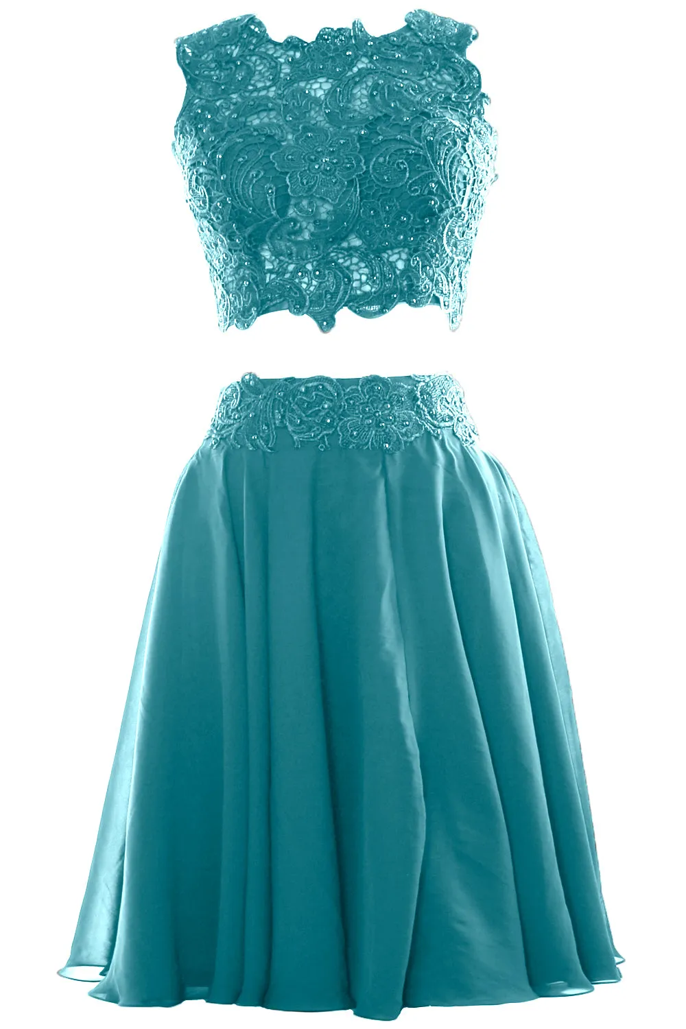 MACloth Women Two Piece Lace Chiffon Short Prom Dress Cocktail Party Formal Gown
