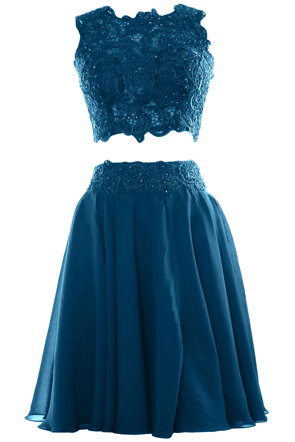 MACloth Women Two Piece Lace Chiffon Short Prom Dress Cocktail Party Formal Gown