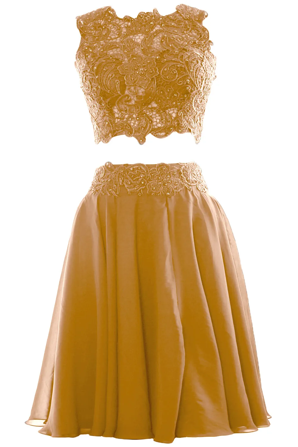 MACloth Women Two Piece Lace Chiffon Short Prom Dress Cocktail Party Formal Gown