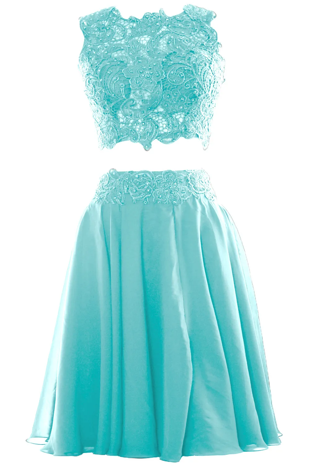 MACloth Women Two Piece Lace Chiffon Short Prom Dress Cocktail Party Formal Gown