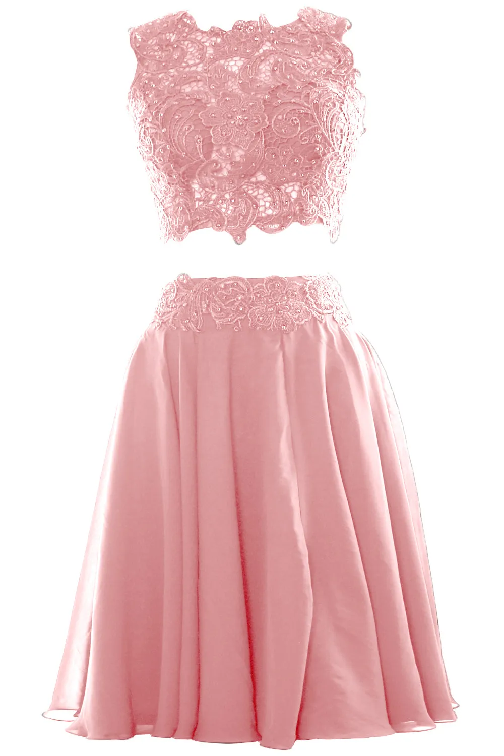 MACloth Women Two Piece Lace Chiffon Short Prom Dress Cocktail Party Formal Gown