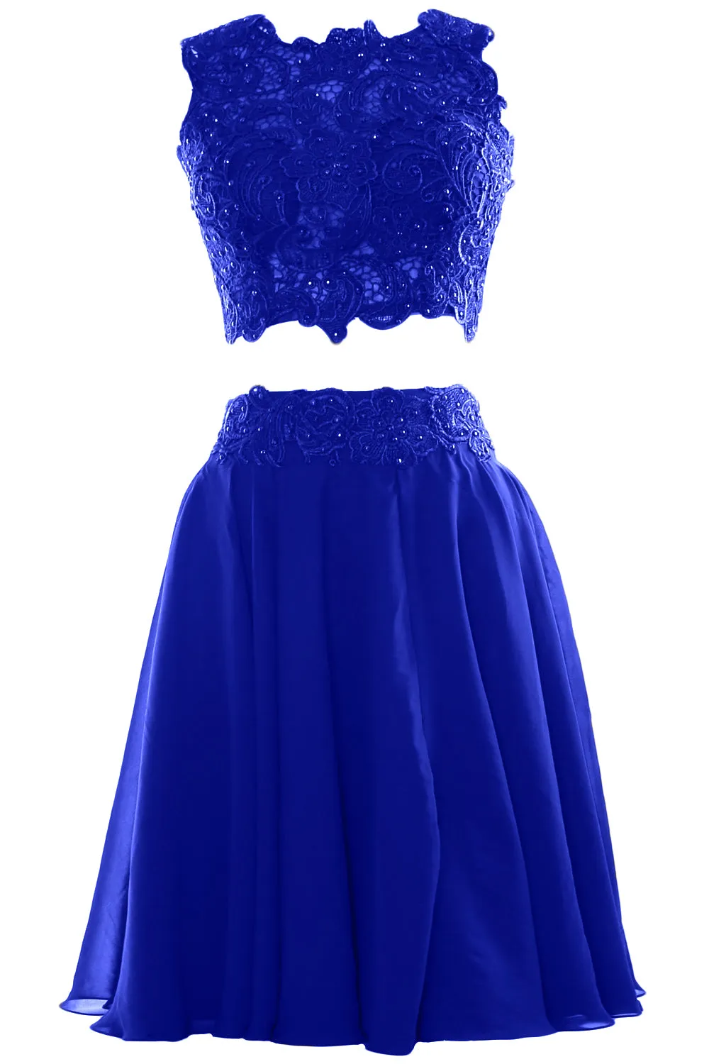 MACloth Women Two Piece Lace Chiffon Short Prom Dress Cocktail Party Formal Gown