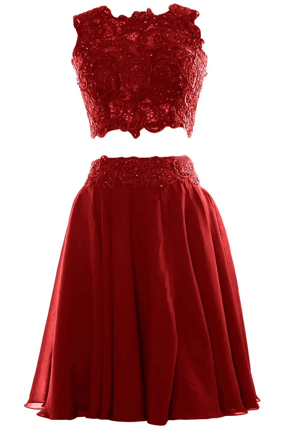MACloth Women Two Piece Lace Chiffon Short Prom Dress Cocktail Party Formal Gown