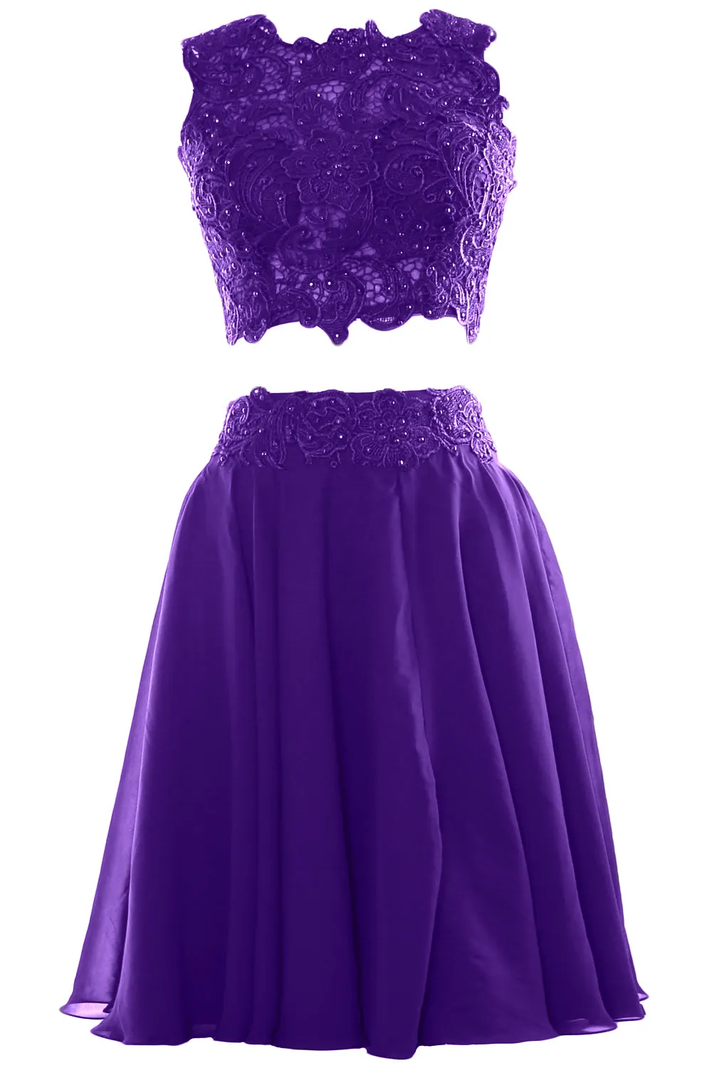 MACloth Women Two Piece Lace Chiffon Short Prom Dress Cocktail Party Formal Gown