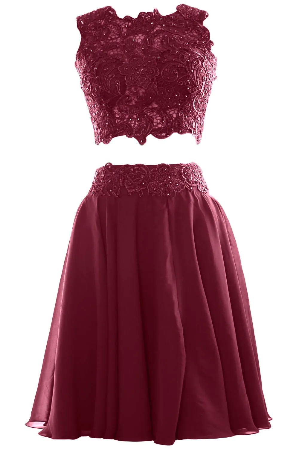 MACloth Women Two Piece Lace Chiffon Short Prom Dress Cocktail Party Formal Gown
