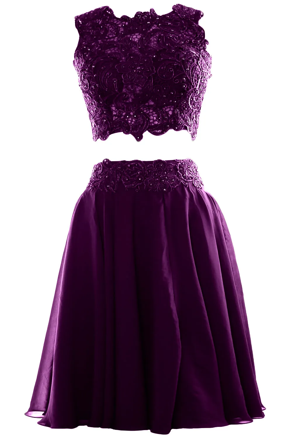 MACloth Women Two Piece Lace Chiffon Short Prom Dress Cocktail Party Formal Gown