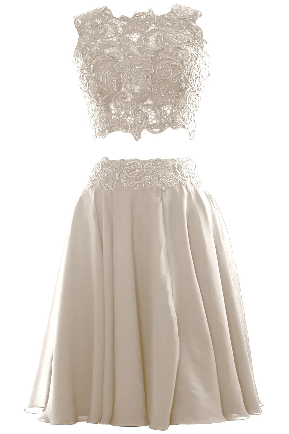 MACloth Women Two Piece Lace Chiffon Short Prom Dress Cocktail Party Formal Gown