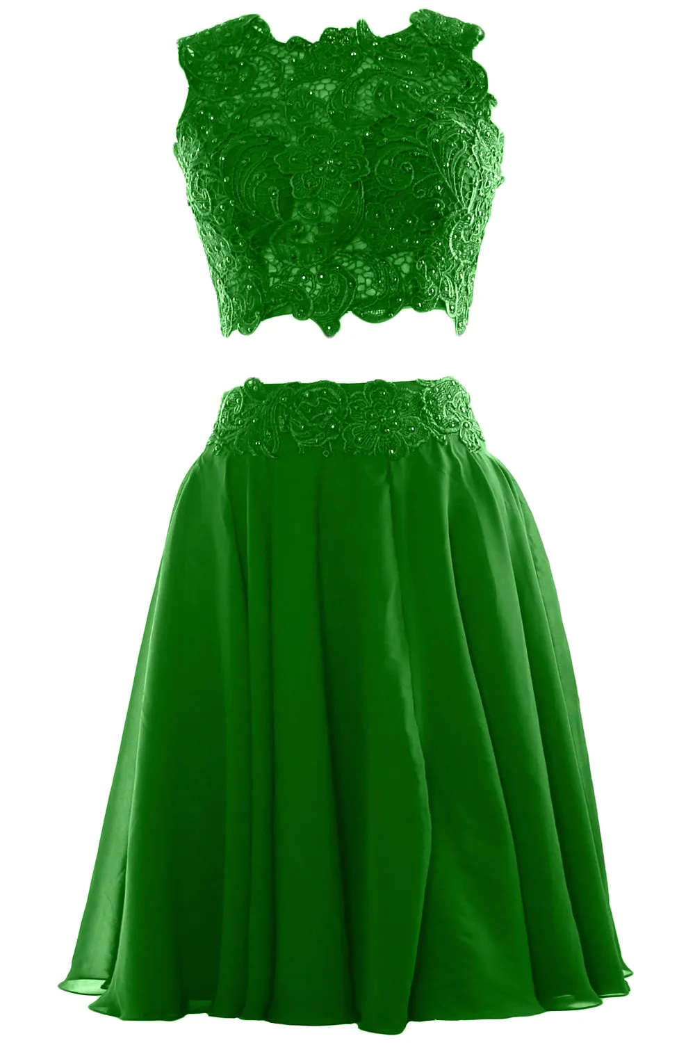 MACloth Women Two Piece Lace Chiffon Short Prom Dress Cocktail Party Formal Gown