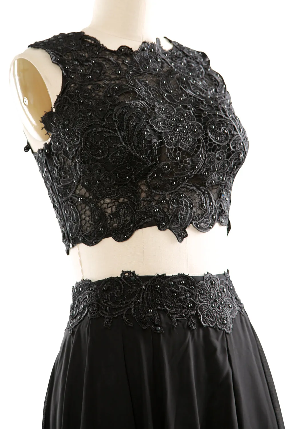 MACloth Women Two Piece Lace Chiffon Short Prom Dress Cocktail Party Formal Gown