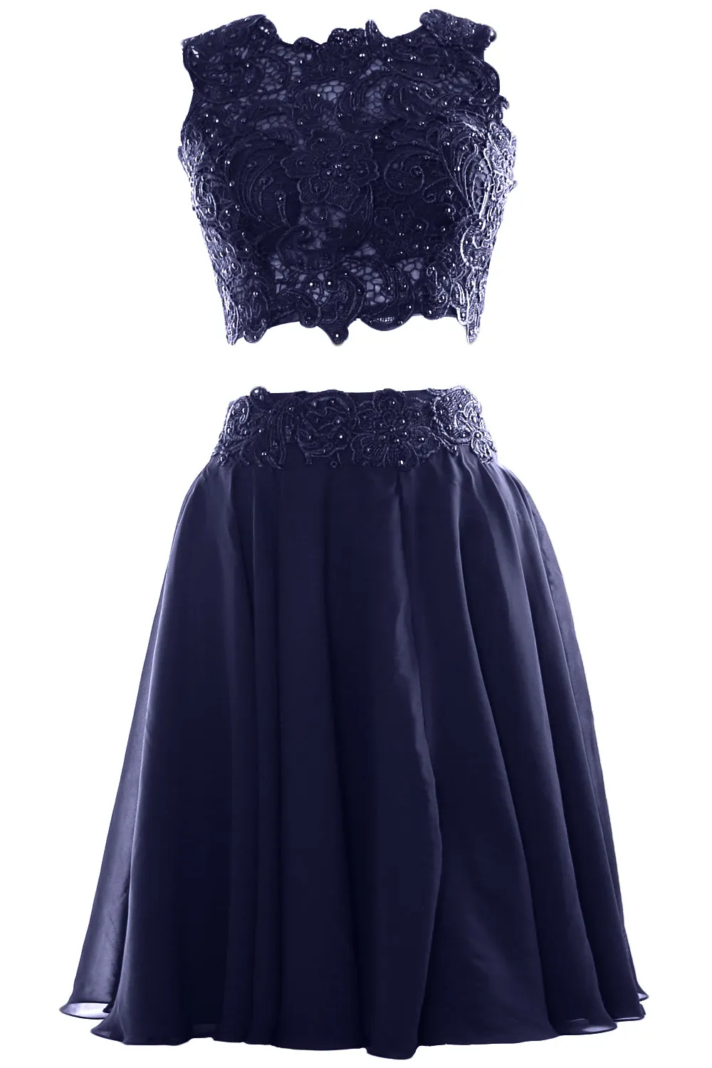 MACloth Women Two Piece Lace Chiffon Short Prom Dress Cocktail Party Formal Gown