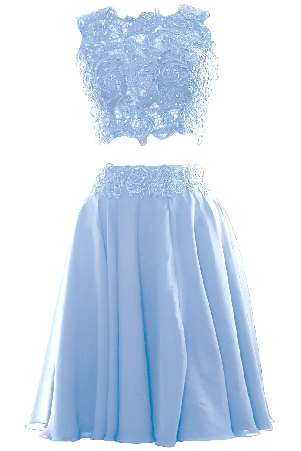 MACloth Women Two Piece Lace Chiffon Short Prom Dress Cocktail Party Formal Gown