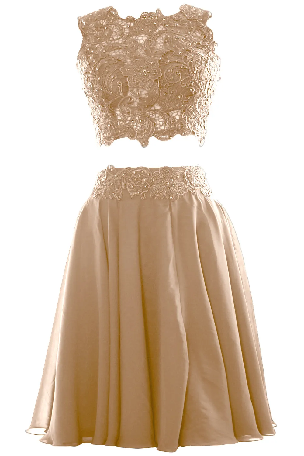 MACloth Women Two Piece Lace Chiffon Short Prom Dress Cocktail Party Formal Gown