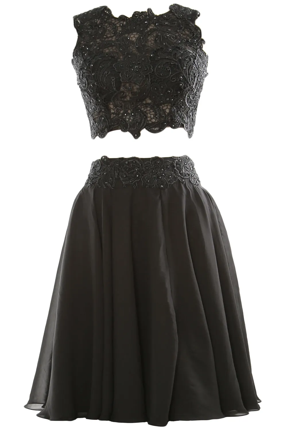 MACloth Women Two Piece Lace Chiffon Short Prom Dress Cocktail Party Formal Gown