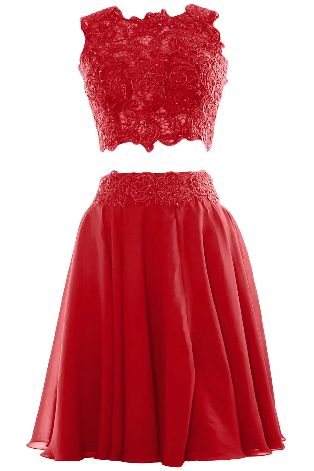 MACloth Women Two Piece Lace Chiffon Short Prom Dress Cocktail Party Formal Gown