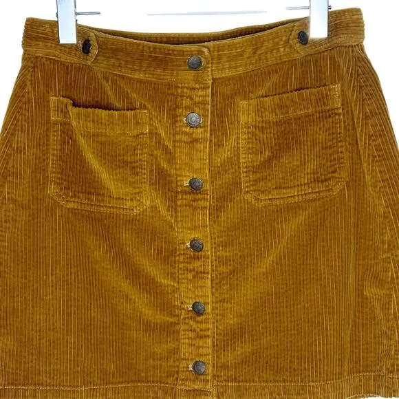 MADEWELL Corduroy A-Line Mini Skirt Patch Pocket Edition Antique Gold Size 10
