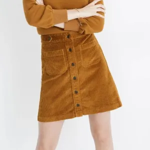 MADEWELL Corduroy A-Line Mini Skirt Patch Pocket Edition Antique Gold Size 10