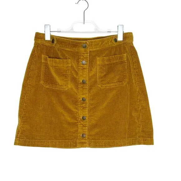 MADEWELL Corduroy A-Line Mini Skirt Patch Pocket Edition Antique Gold Size 10