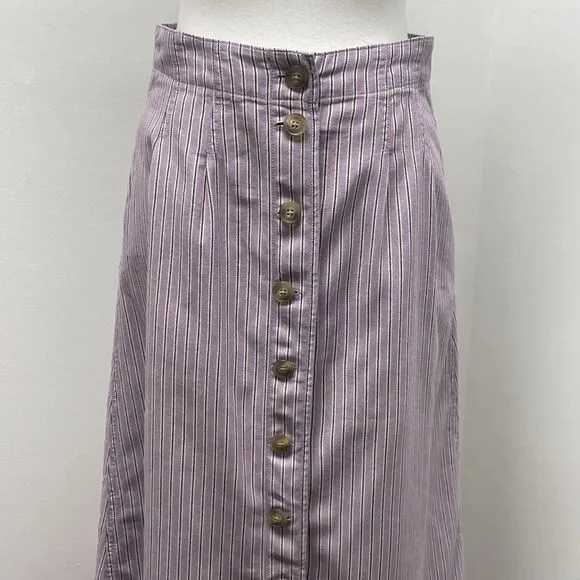 MADEWELL Pleated Midi Skirt. Size 4. Button-front, lilac stripe light academia