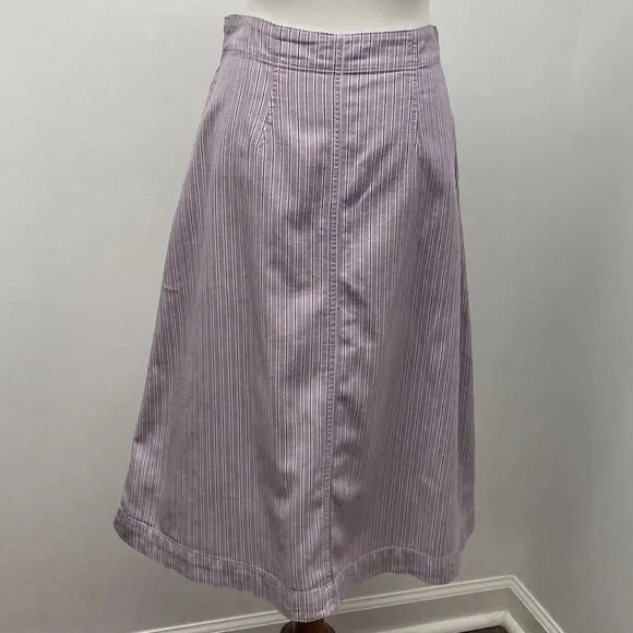 MADEWELL Pleated Midi Skirt. Size 4. Button-front, lilac stripe light academia