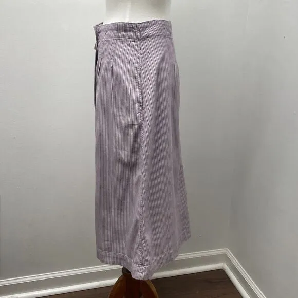 MADEWELL Pleated Midi Skirt. Size 4. Button-front, lilac stripe light academia
