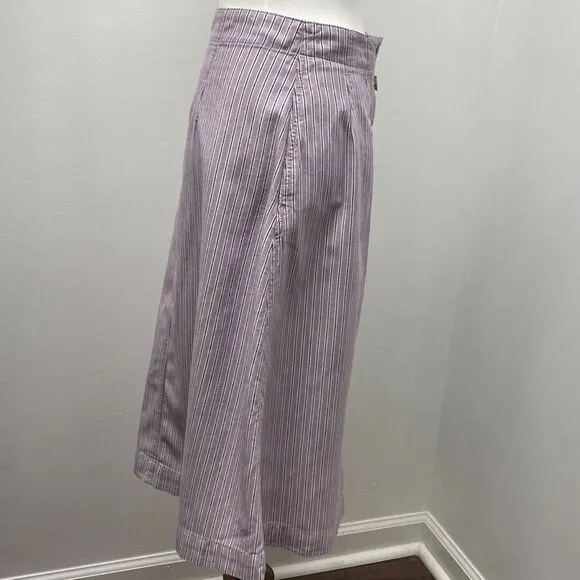 MADEWELL Pleated Midi Skirt. Size 4. Button-front, lilac stripe light academia