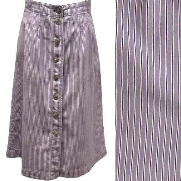 MADEWELL Pleated Midi Skirt. Size 4. Button-front, lilac stripe light academia