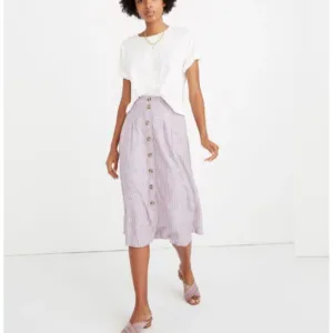 MADEWELL Pleated Midi Skirt. Size 4. Button-front, lilac stripe light academia