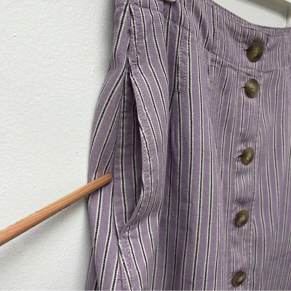 MADEWELL Pleated Midi Skirt. Size 4. Button-front, lilac stripe light academia