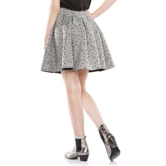 Maje Joye Pleated Felt Spotted Polka Dot Fit and Flare Skirt