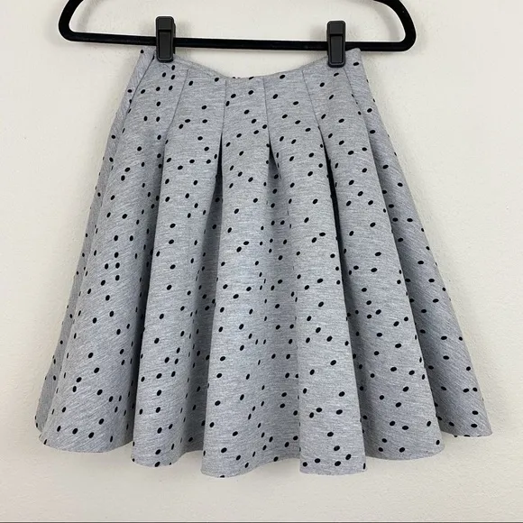 Maje Joye Pleated Felt Spotted Polka Dot Fit and Flare Skirt