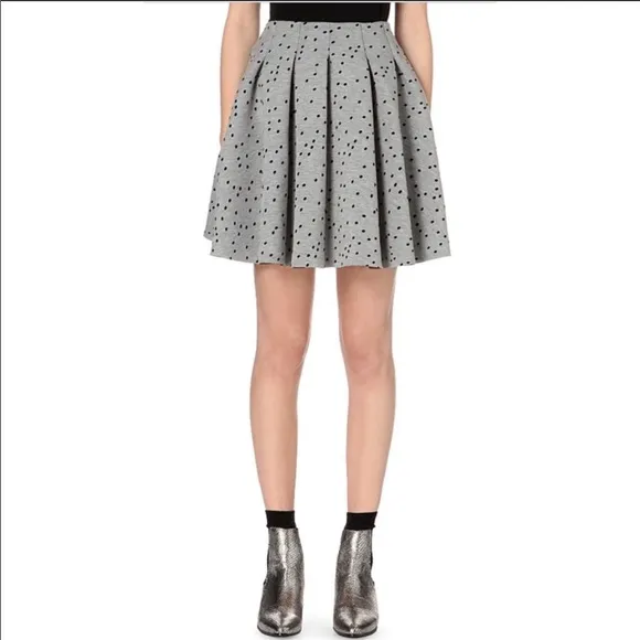 Maje Joye Pleated Felt Spotted Polka Dot Fit and Flare Skirt