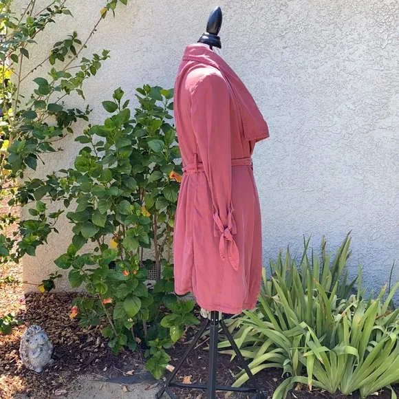 Max Jeans Maroon Pink Waterfall Drape Tencel Midi Trench Coat Cardigan Duster