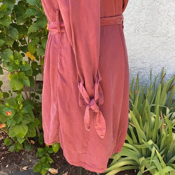 Max Jeans Maroon Pink Waterfall Drape Tencel Midi Trench Coat Cardigan Duster