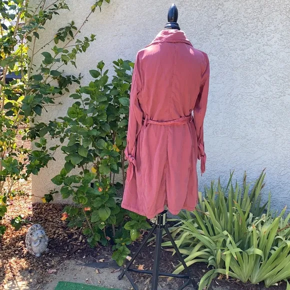 Max Jeans Maroon Pink Waterfall Drape Tencel Midi Trench Coat Cardigan Duster