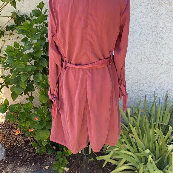 Max Jeans Maroon Pink Waterfall Drape Tencel Midi Trench Coat Cardigan Duster
