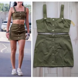 Michael Kors denim skirt set smoky olive XL zipper