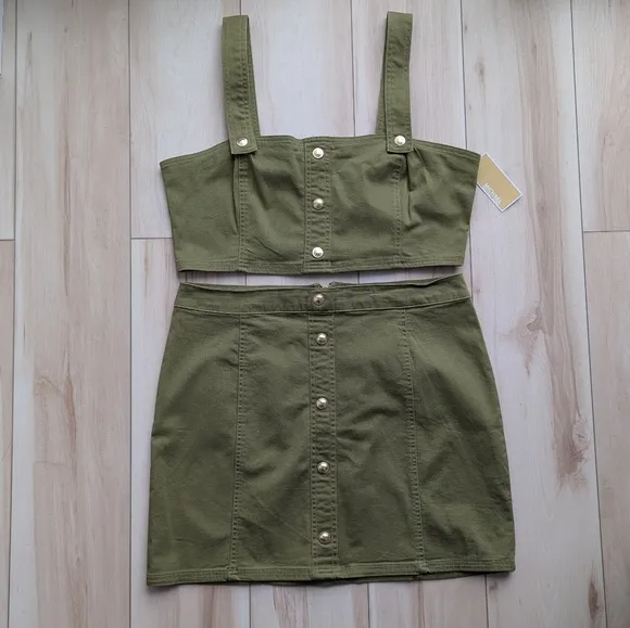 Michael Kors denim skirt set smoky olive XL zipper