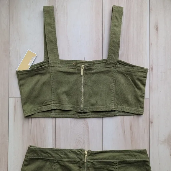 Michael Kors denim skirt set smoky olive XL zipper