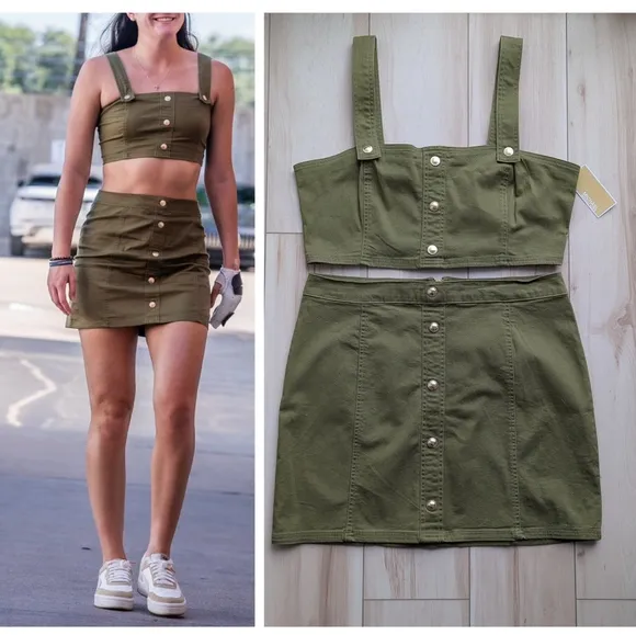 Michael Kors denim skirt set smoky olive XL zipper