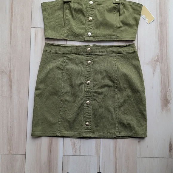 Michael Kors denim skirt set smoky olive XL zipper