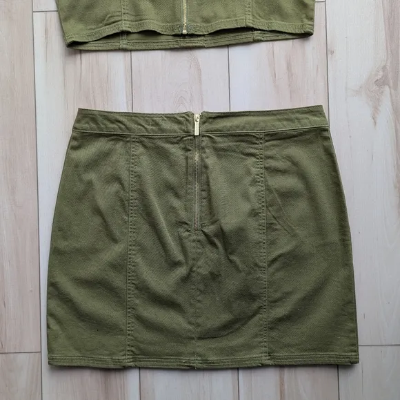 Michael Kors denim skirt set smoky olive XL zipper